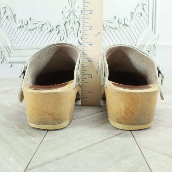 *Unbranded Silver Leather Round Toe Slip On Heel Mule Clogs Size 39 US 9 - Picture 6 of 9